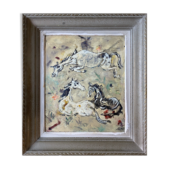 Painting Pierre Catton (1903) "The dance of the horses" HSP cf. B. Buffet + frame