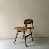 Teak wood and cane chair design, SNA Roset / Landault 1950-60