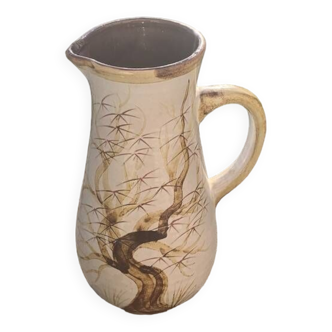 Vase, enameled ceramic jug, chiseled tree motif, west germany vintage 1970, numbered 3047