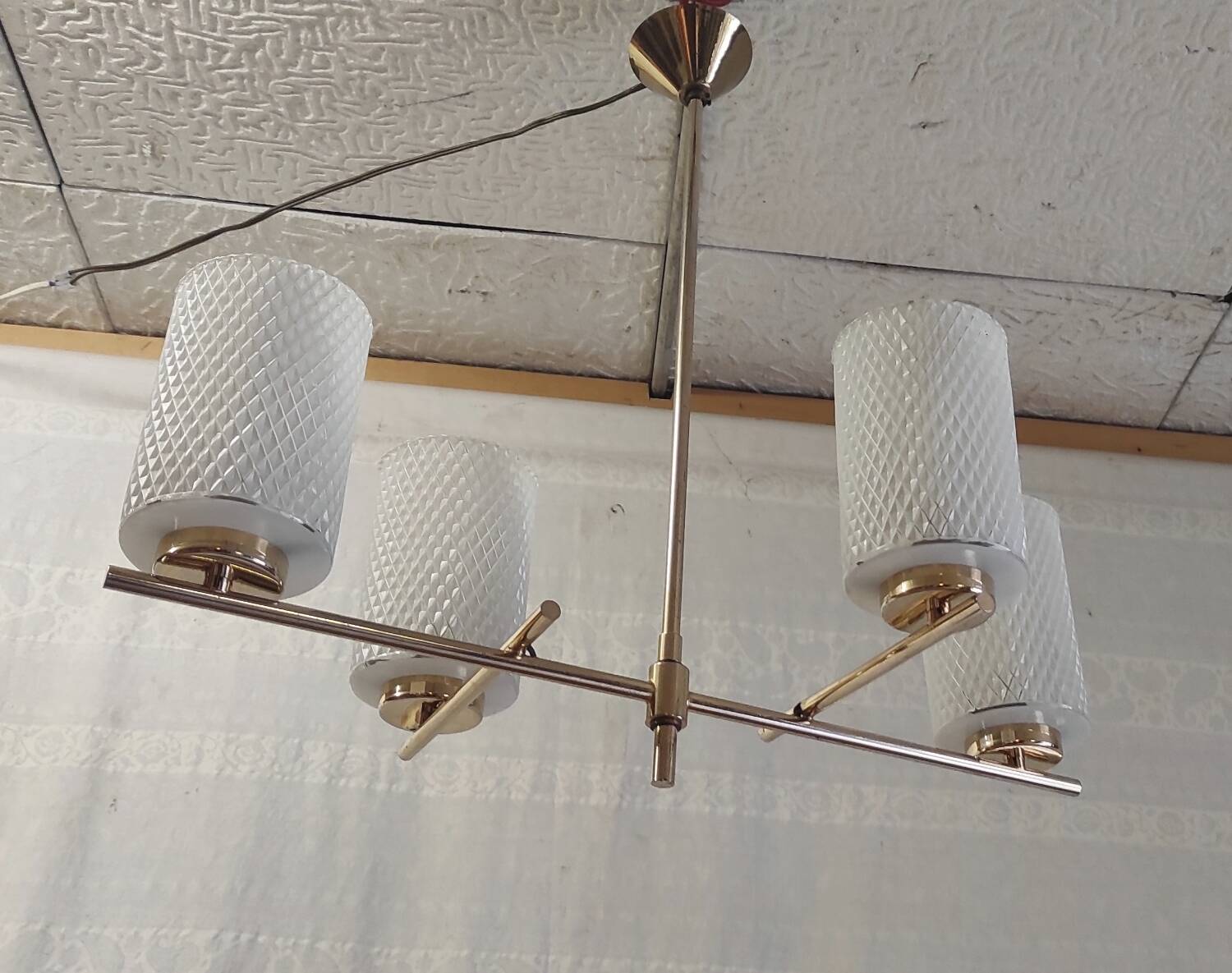 Modernist chandelier 4 lights in golden brass - 50s/60s
