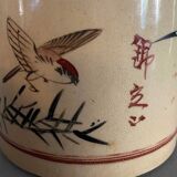 Roller Vase Brush pot with ceramic bird motifs Signed China