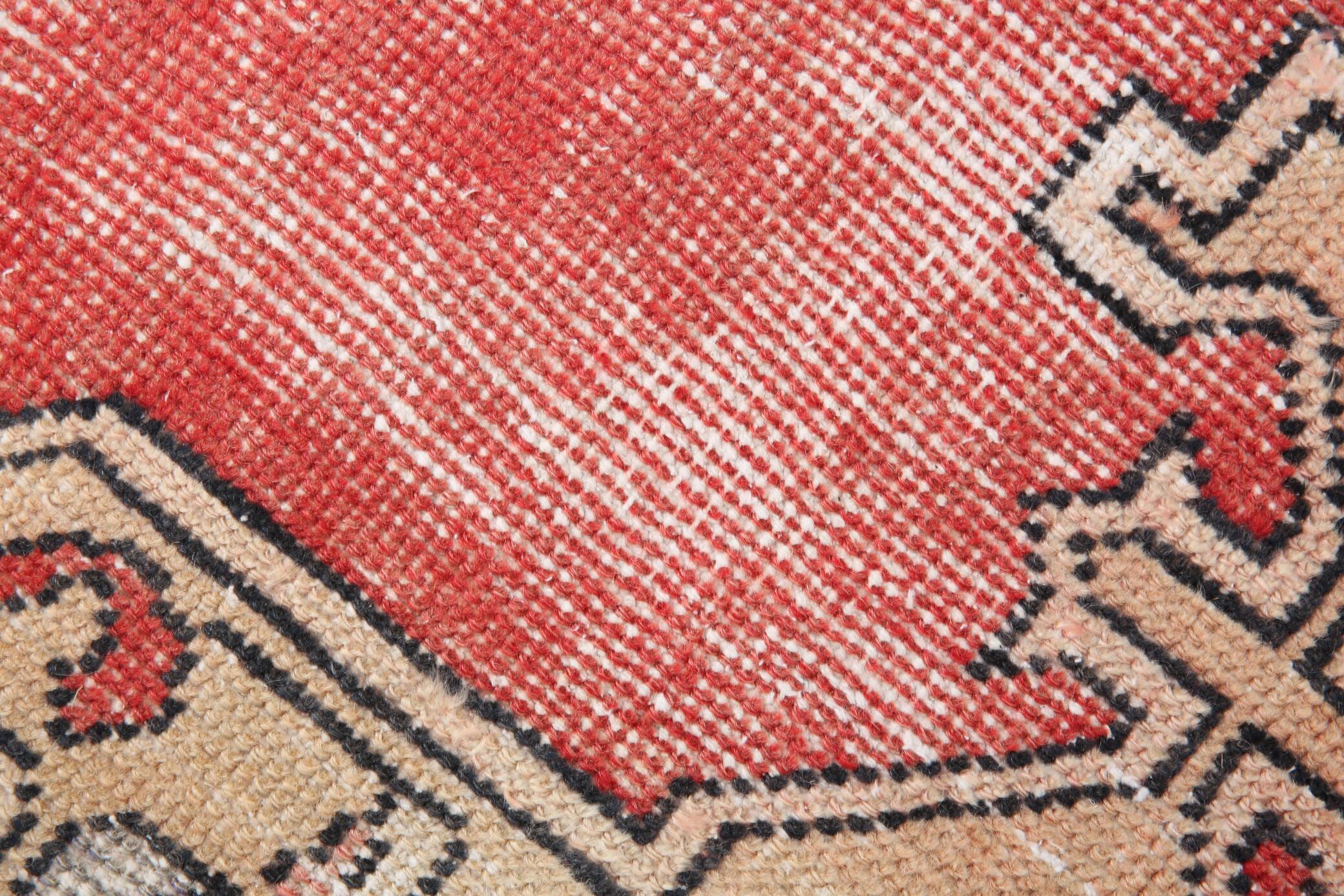 Antique Red Tan Beige Turkish Vintage Rug, 130x247Cm