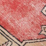 Antique Red Tan Beige Turkish Vintage Rug, 130x247Cm