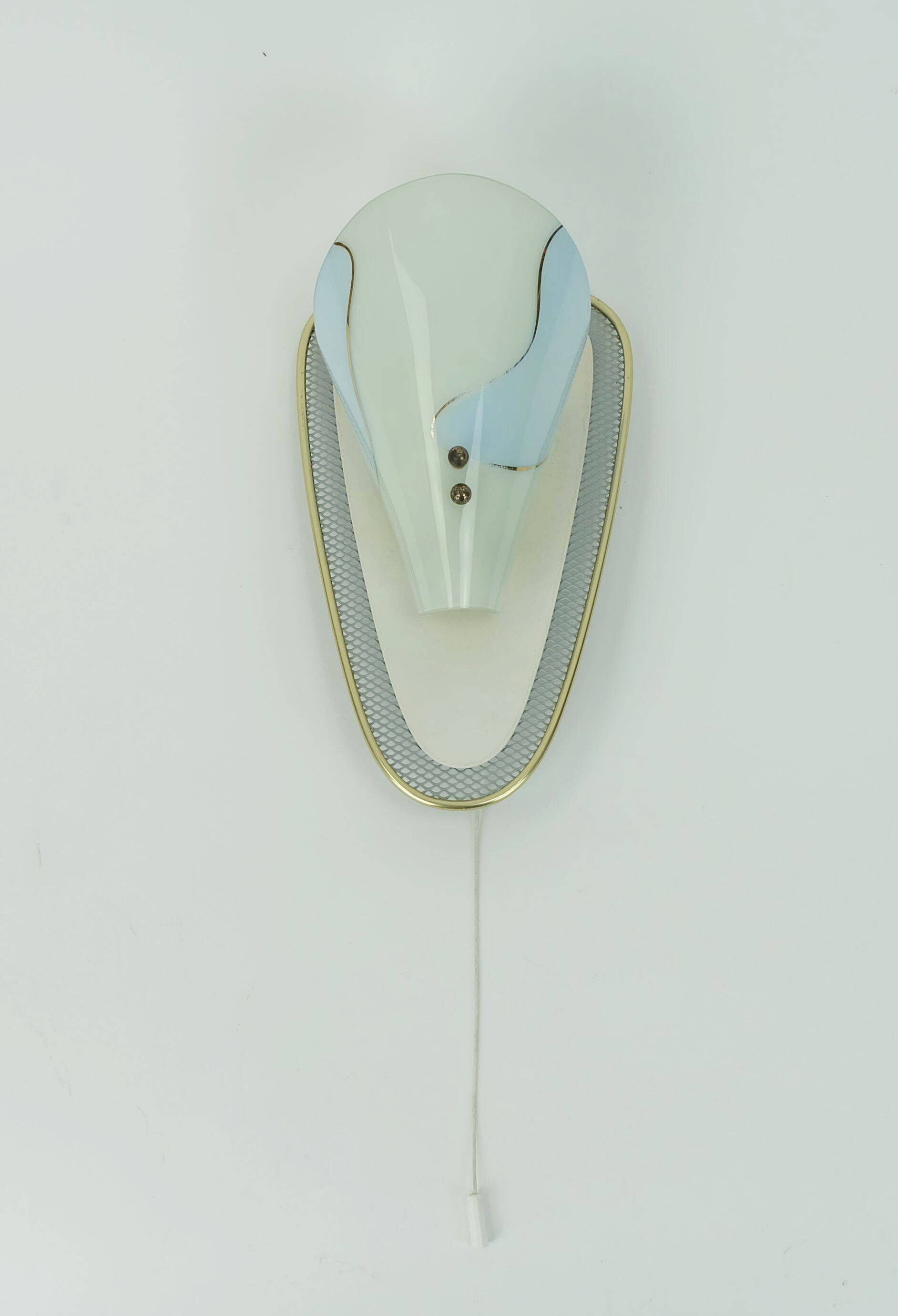 1950s sconce metal mesh and brass with glass shade