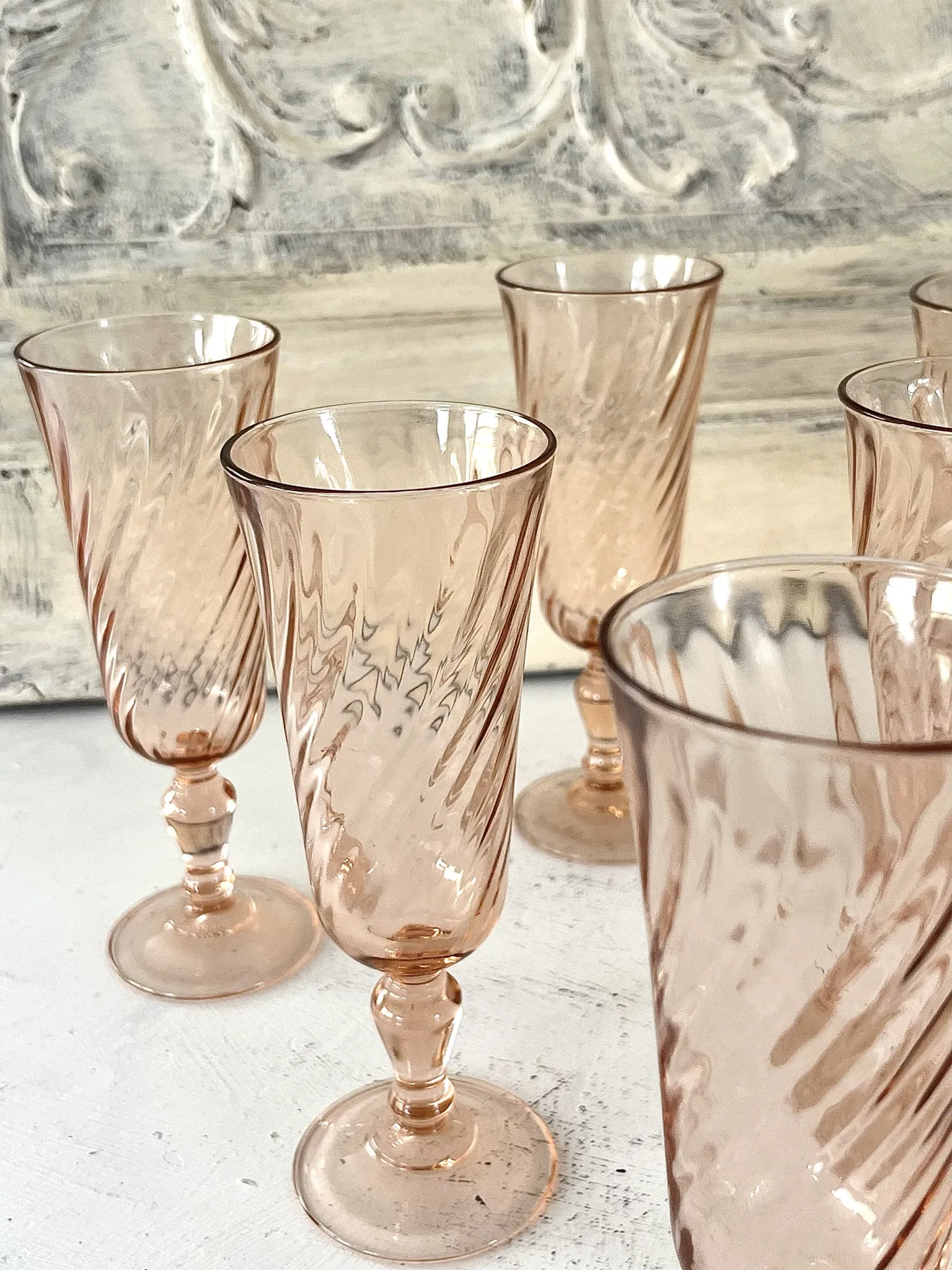 Champagne flutes set of 6, Rosaline luinarc swirl glass stemware