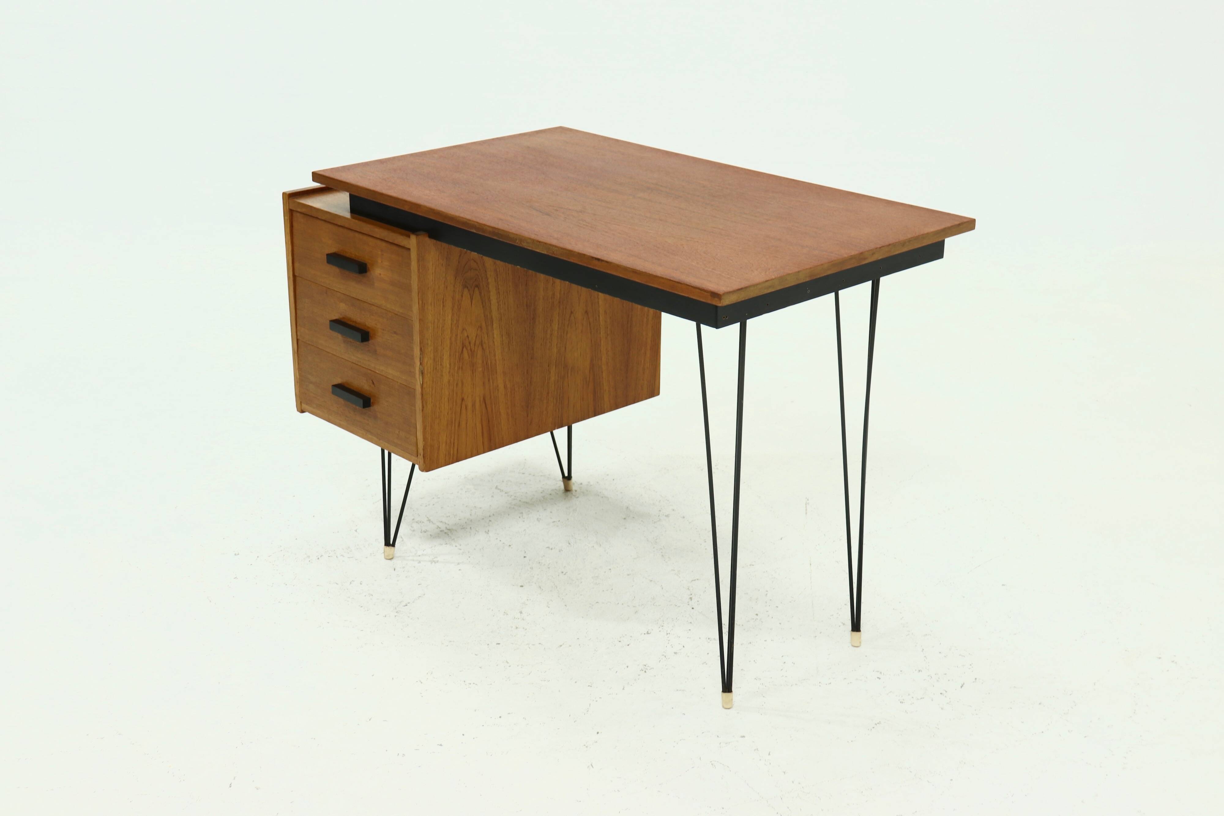Mid Century Teak Hairpin Desk by Tijsseling 1960s