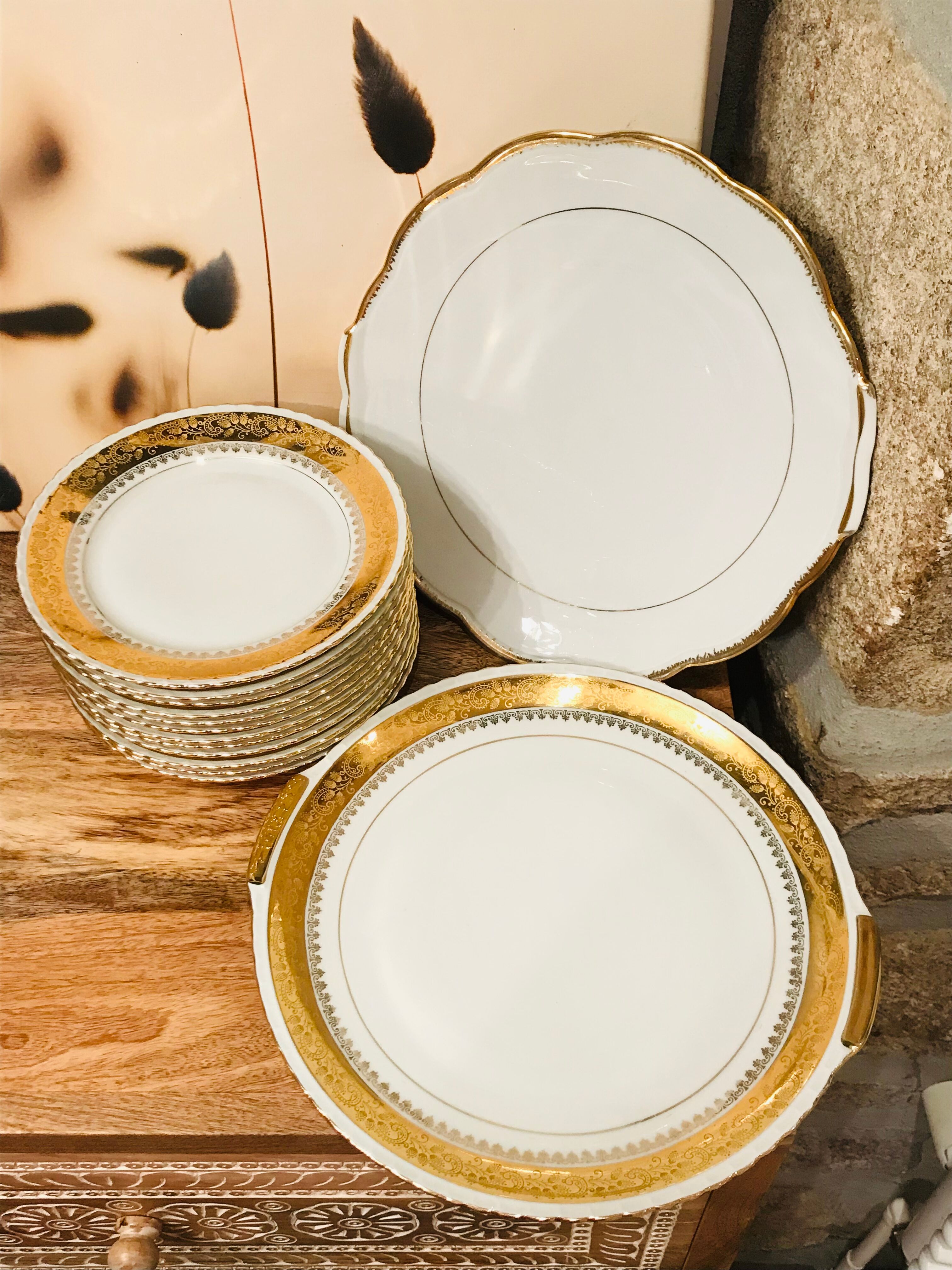 Service à dessert doré à l’or fin en porcelaine de Luxe Royal ADP