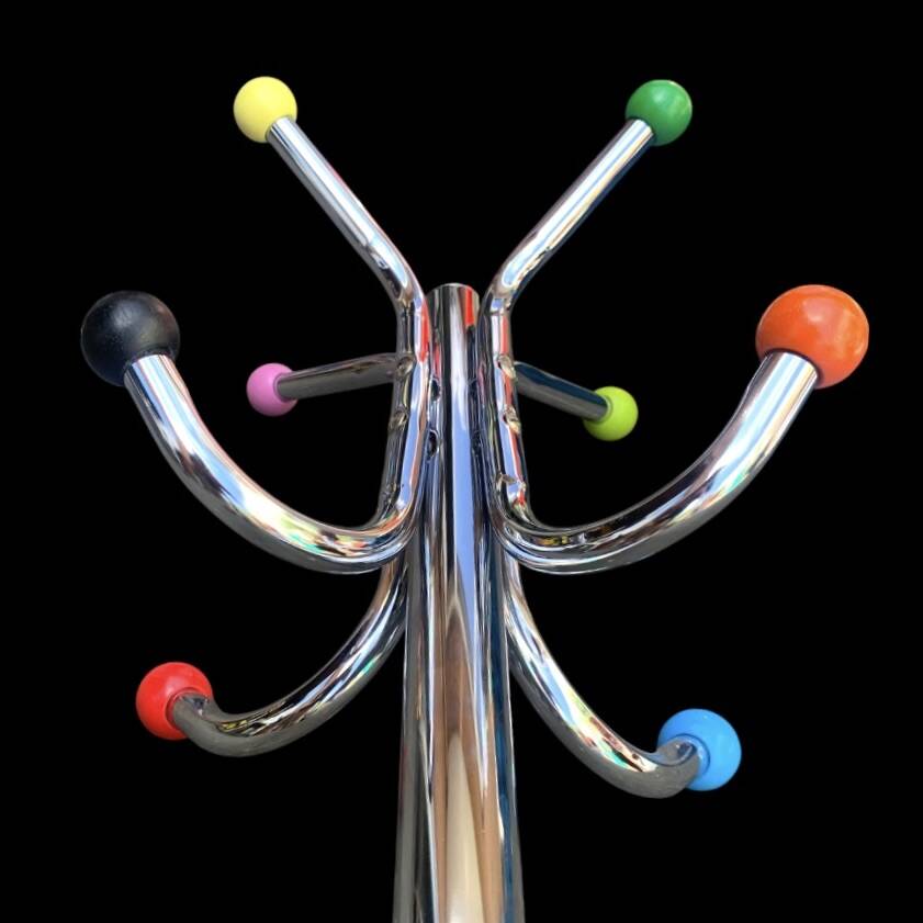 Chrome Parrot Coat Rack with Multi-Colored Balls – 1980s