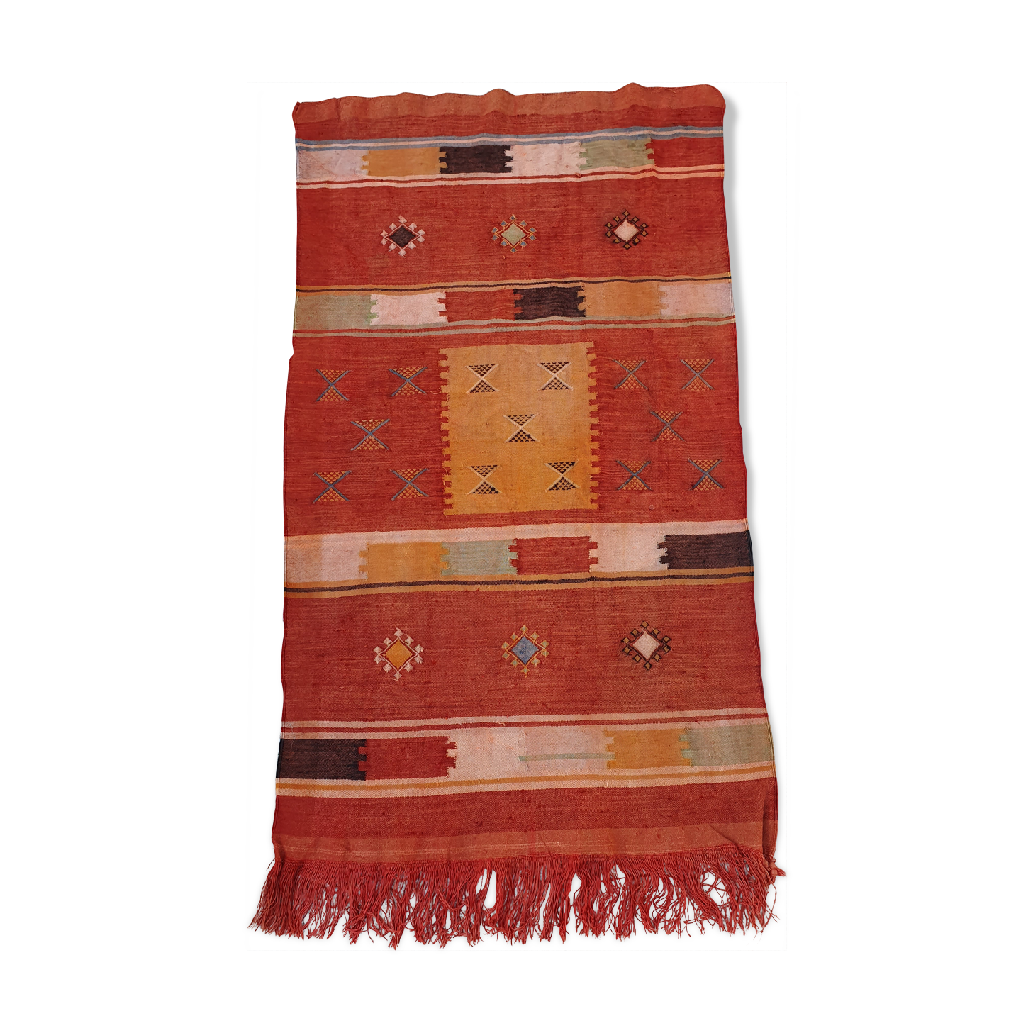 Orange red ethnic carpet 140x82 cm
