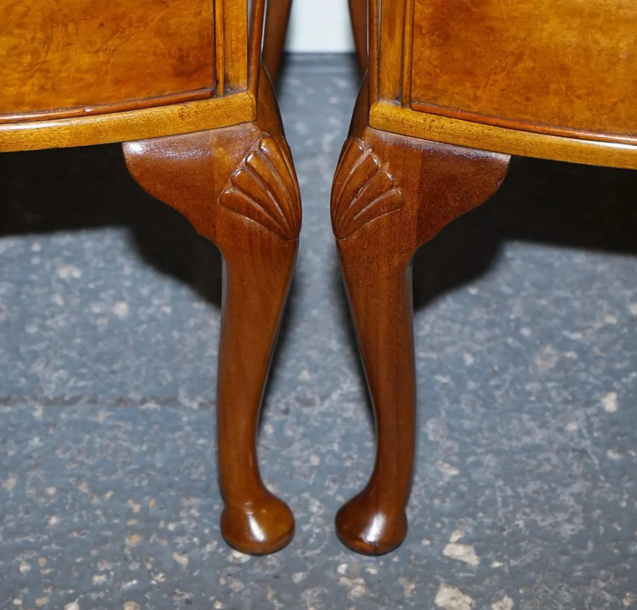 Art Deco Walnut Burl Bedside Tables, Set of 2