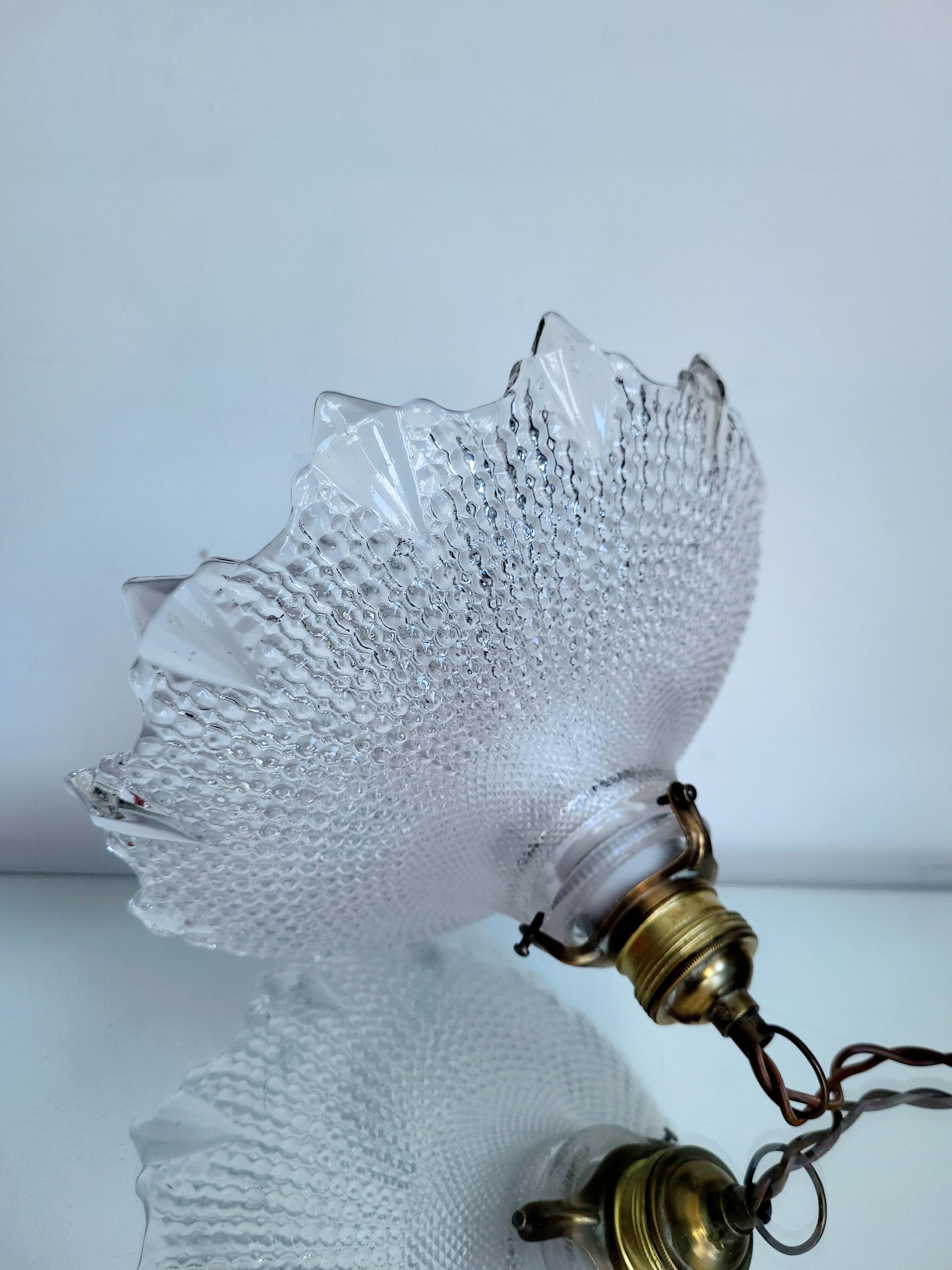 Holophane lamp, Art deco, jaren 30, geribbelde glasstructuur, gegoten glas