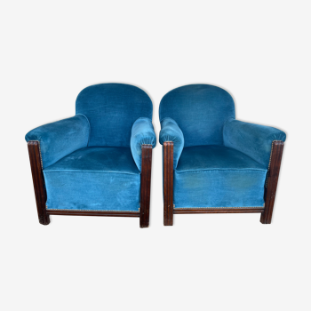 Pair of blue velvet club chairs