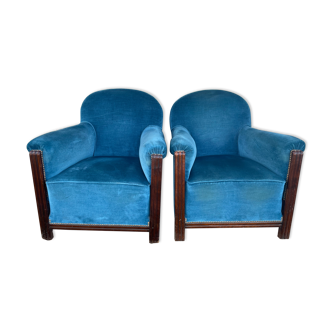 Pair of blue velvet club chairs