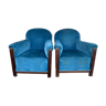 Pair of blue velvet club chairs