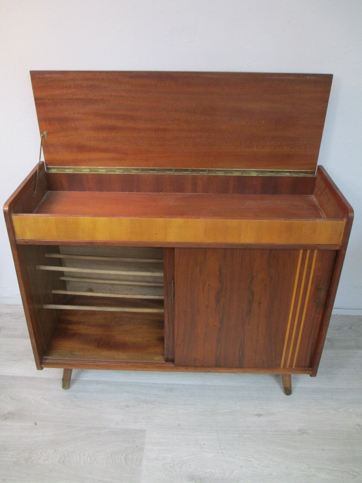 German walnut veneer shoe cabinet, 1960boi