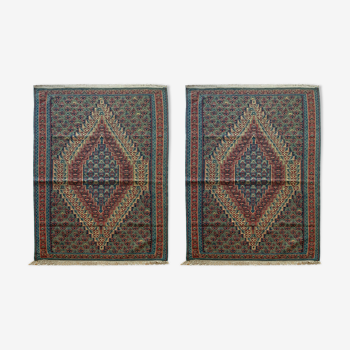 Pair of blue & green silk and wool kilims handmade persian rugs