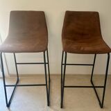 Tabouret de bar en métal et cuir vieilli