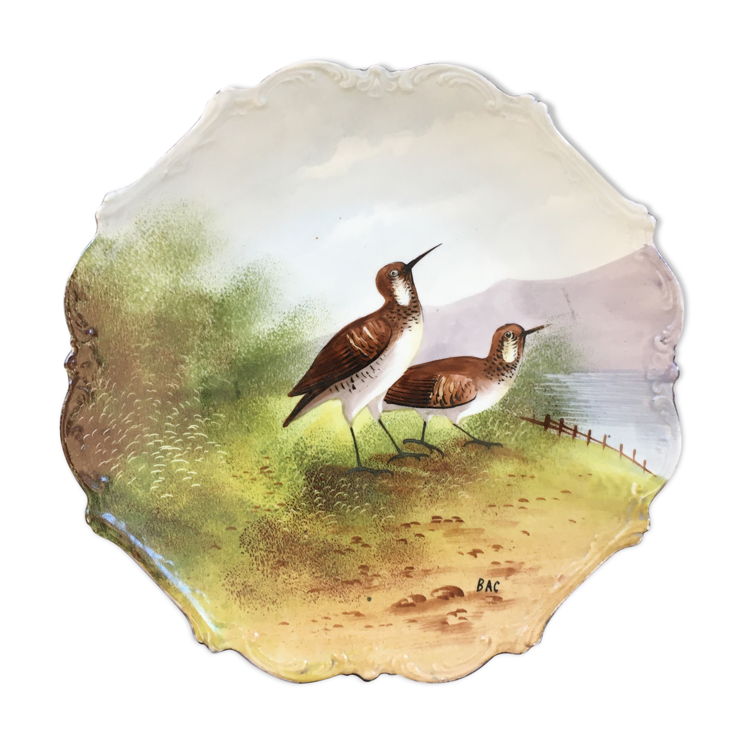 Dish painted woodcocks decoration