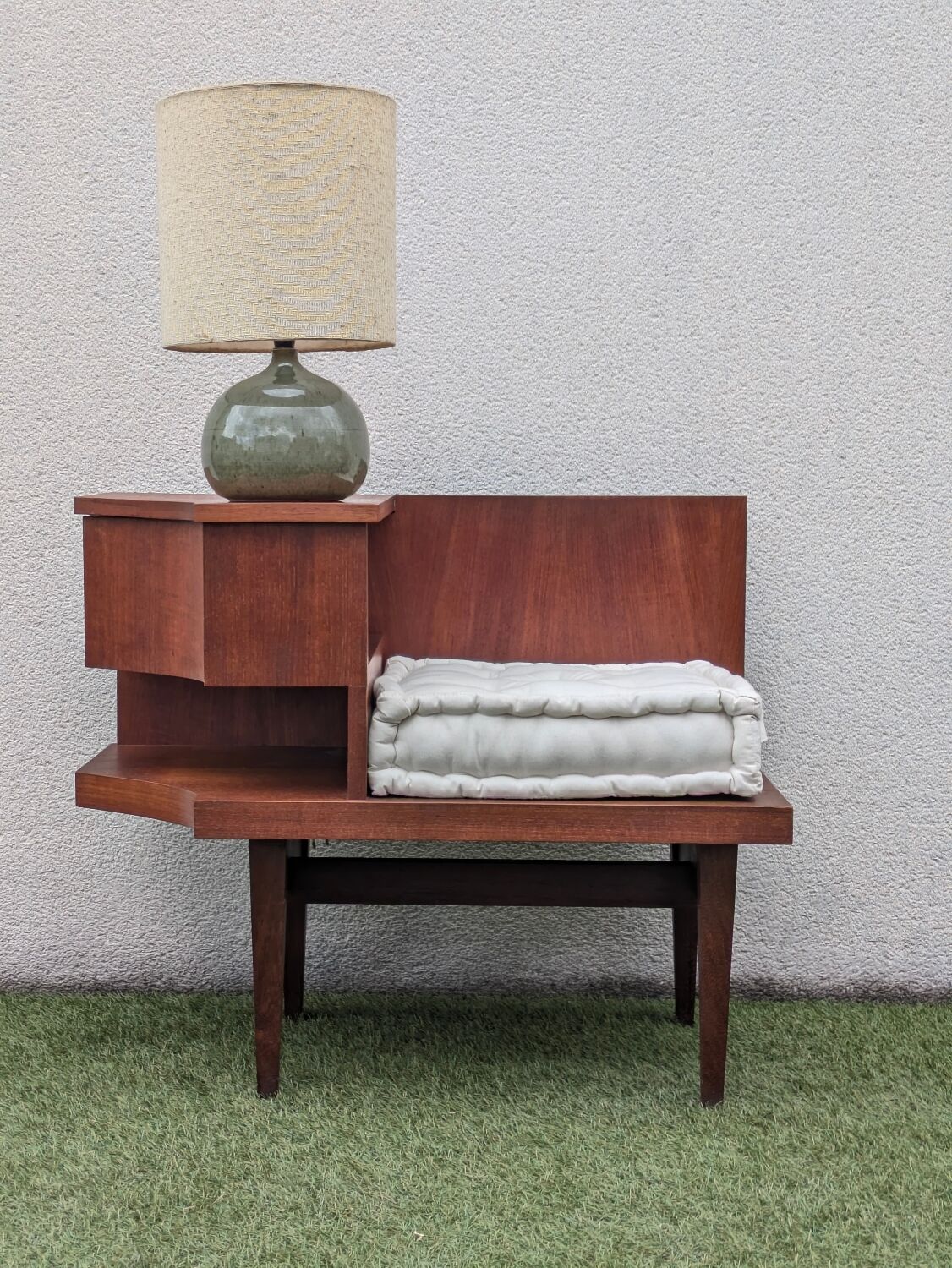 Vintage 1960s teak telephone hall bench