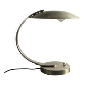 Lampe de bureau ou de table art déco moderniste en arc par Disderot, Soka, France, années 1970.