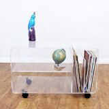 Plexiglas coffee table with vinyl compartment and magazines rack