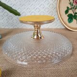 Glass and gold metal cake display - vintage