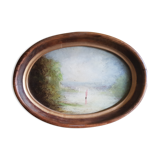 Huile sur bois ovale