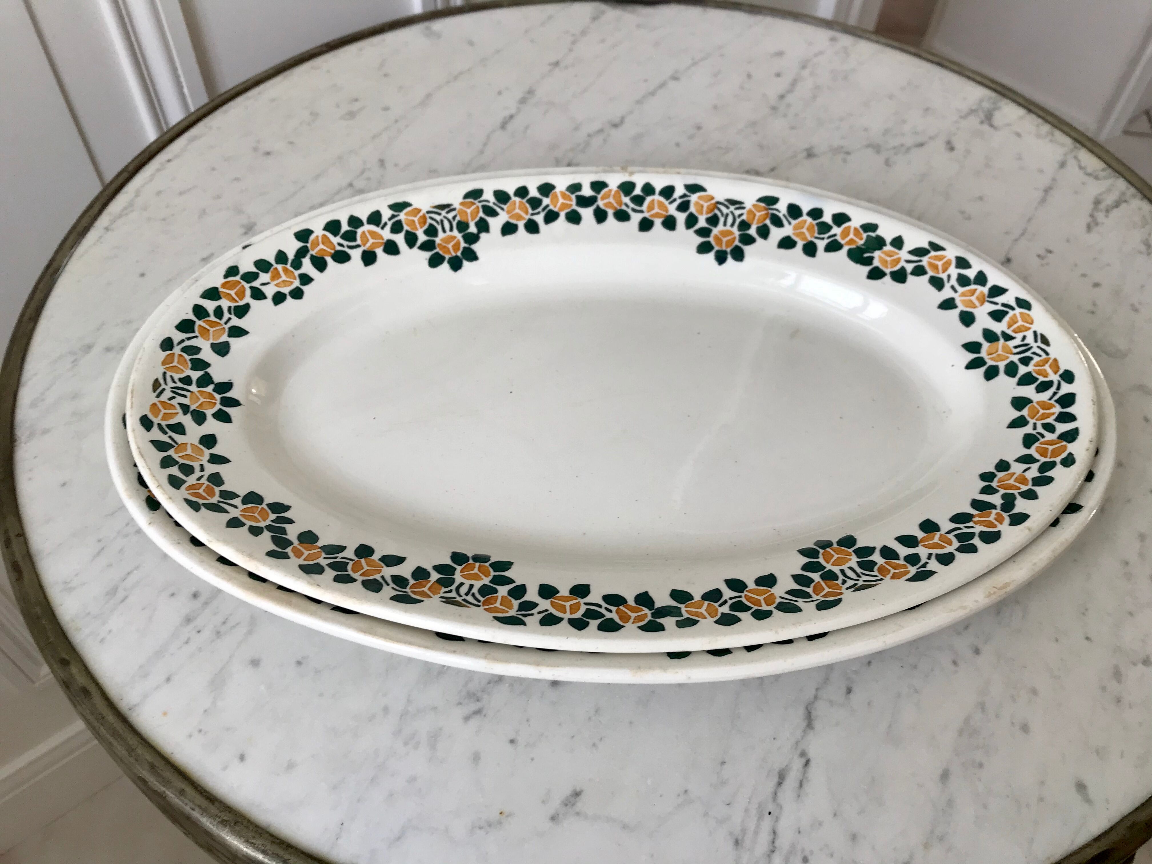 Duo of oval dishes earthenware New Givors model "Rita" 30s