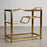 Bar Cart in Gold and Chrome with Glass Shelves, 1970s