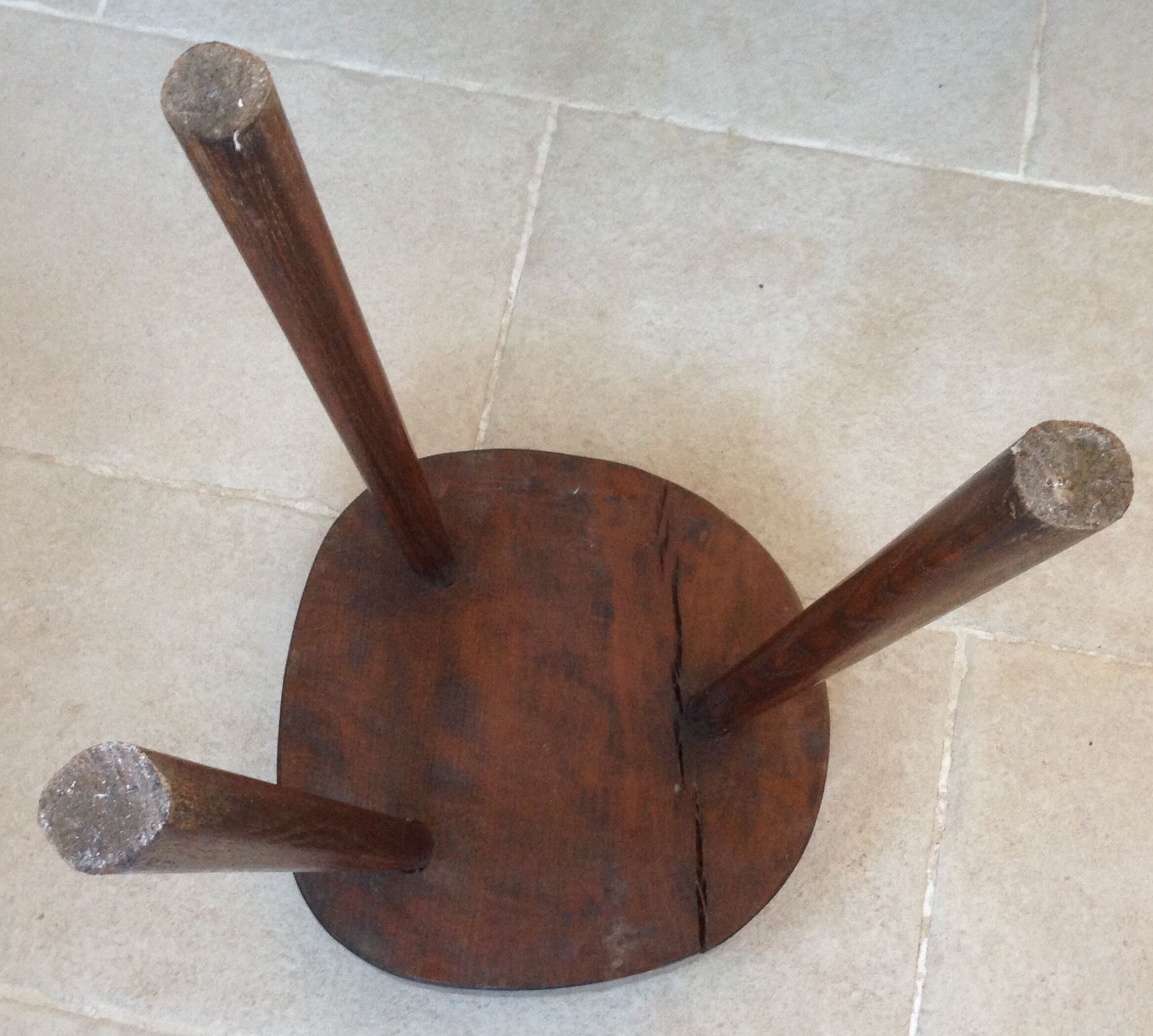 V massive wooden tripod stool