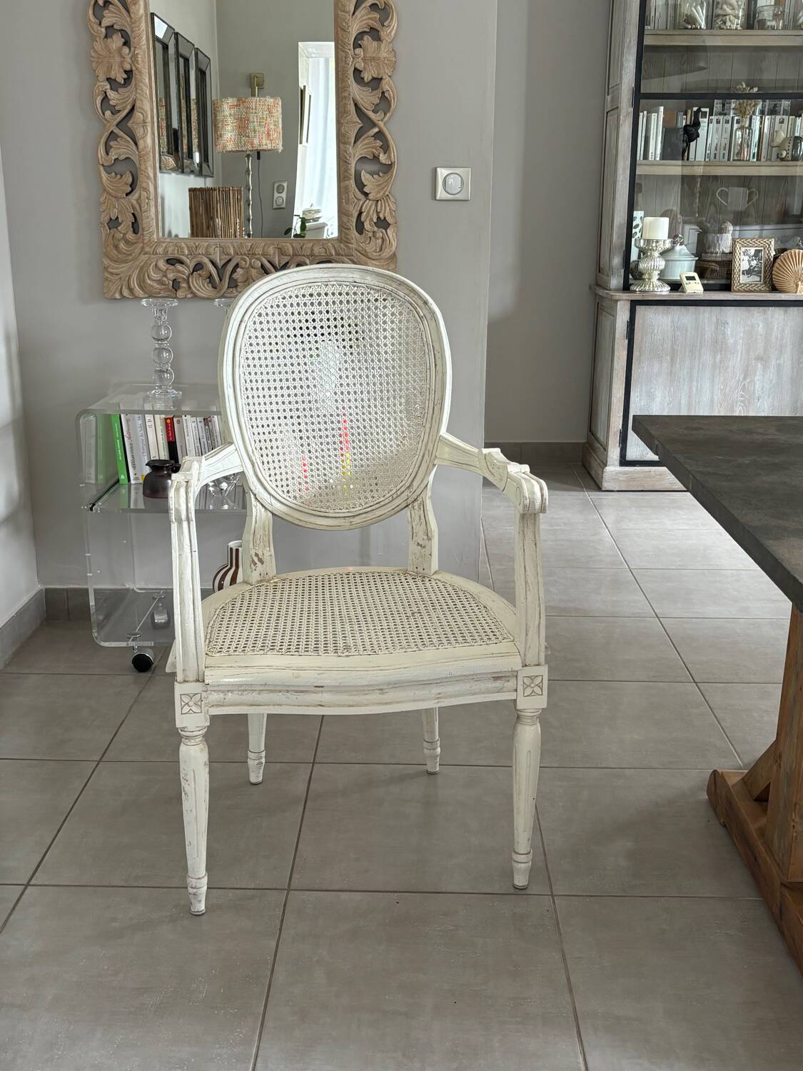 Caned medallion armchair