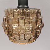 Older hanging lamp with champagne colored outer glass with inner shade of crystal glass.