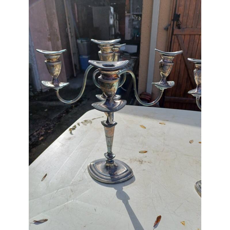 Pair of silver-plated metal candlesticks