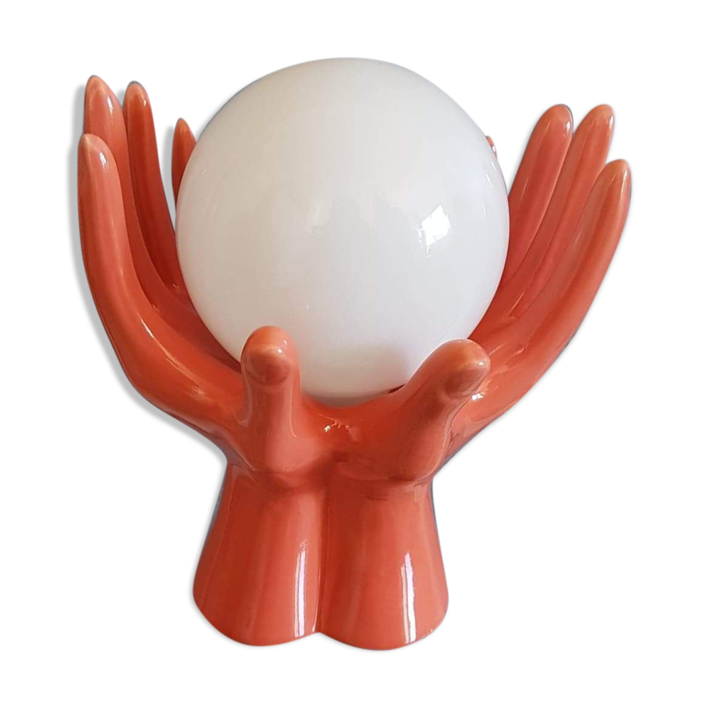 Salmon hands lamp with white opaline