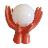Salmon hands lamp with white opaline