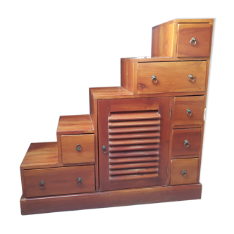 Solid exotic wood staircase cabinet - 7 Drawers and 1 door