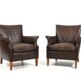 Pair of old Danish club chairs in patinated leather 1940s