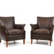 Paire de vieux fauteuils club danois en cuir patiné des années 1940