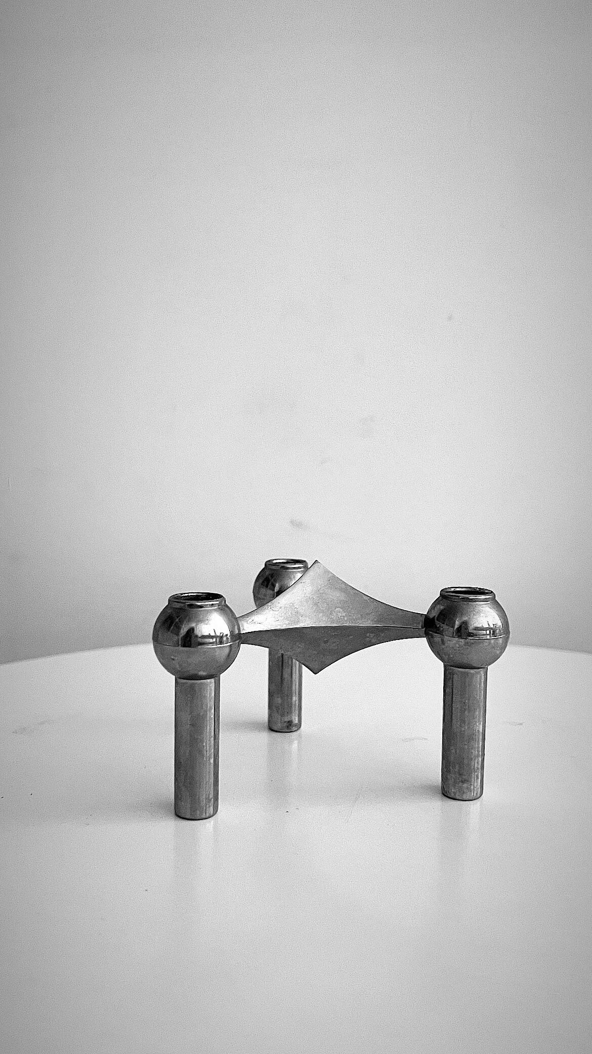 Stoff Nagel designer candle holder in genuine chrome-plated metal, Denmark 1960s