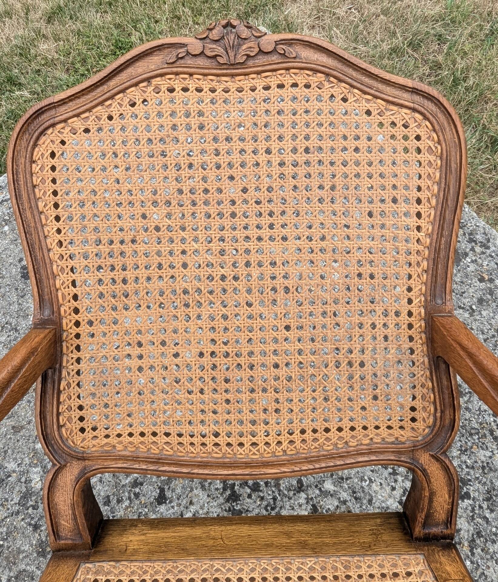 Antique Louis XV Style Armchair 20th Century Oak Caning Office Living Room