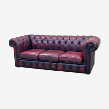 Chesterfield 3-seater sofa from the 70s in red leather