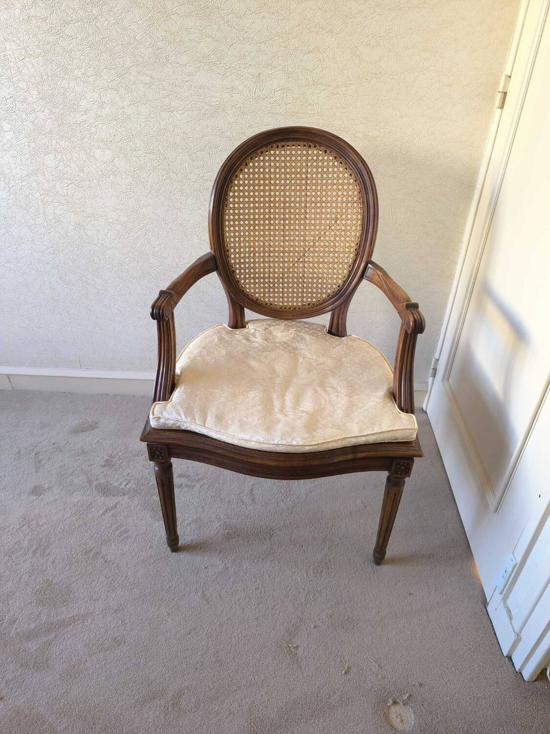 Louis 16 caned medallion armchair with footrest