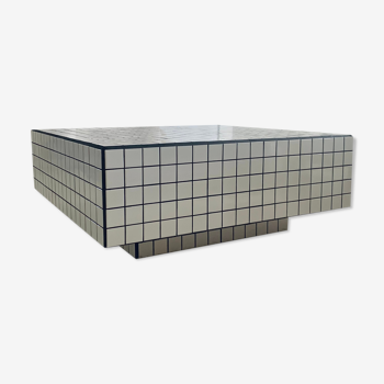 Table block tiles white mosaic and black joint