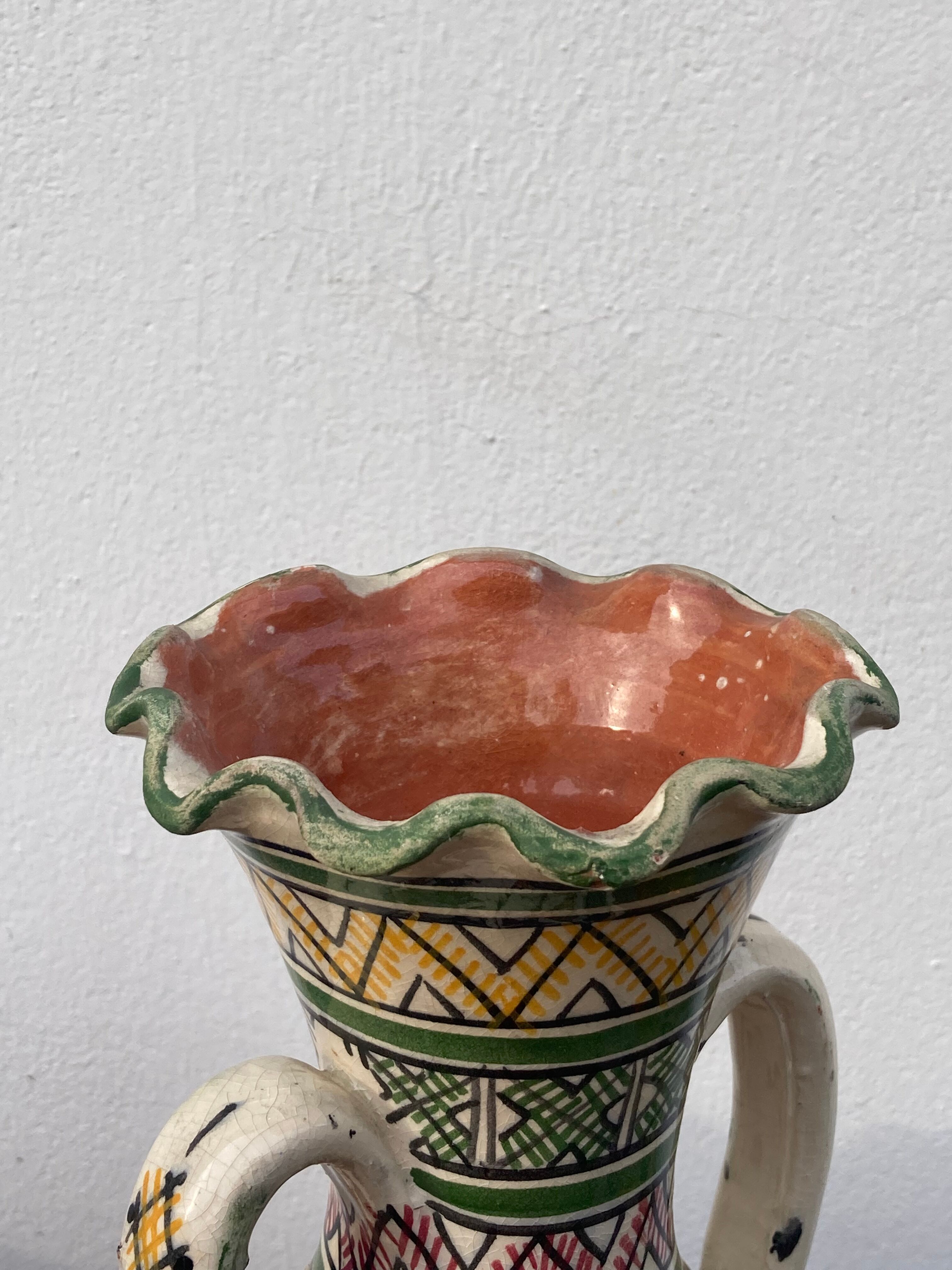 Bougeoir Céramique Signé A:S - SAFI, Maghreb, Hauteur 17 Cm, Fait Main