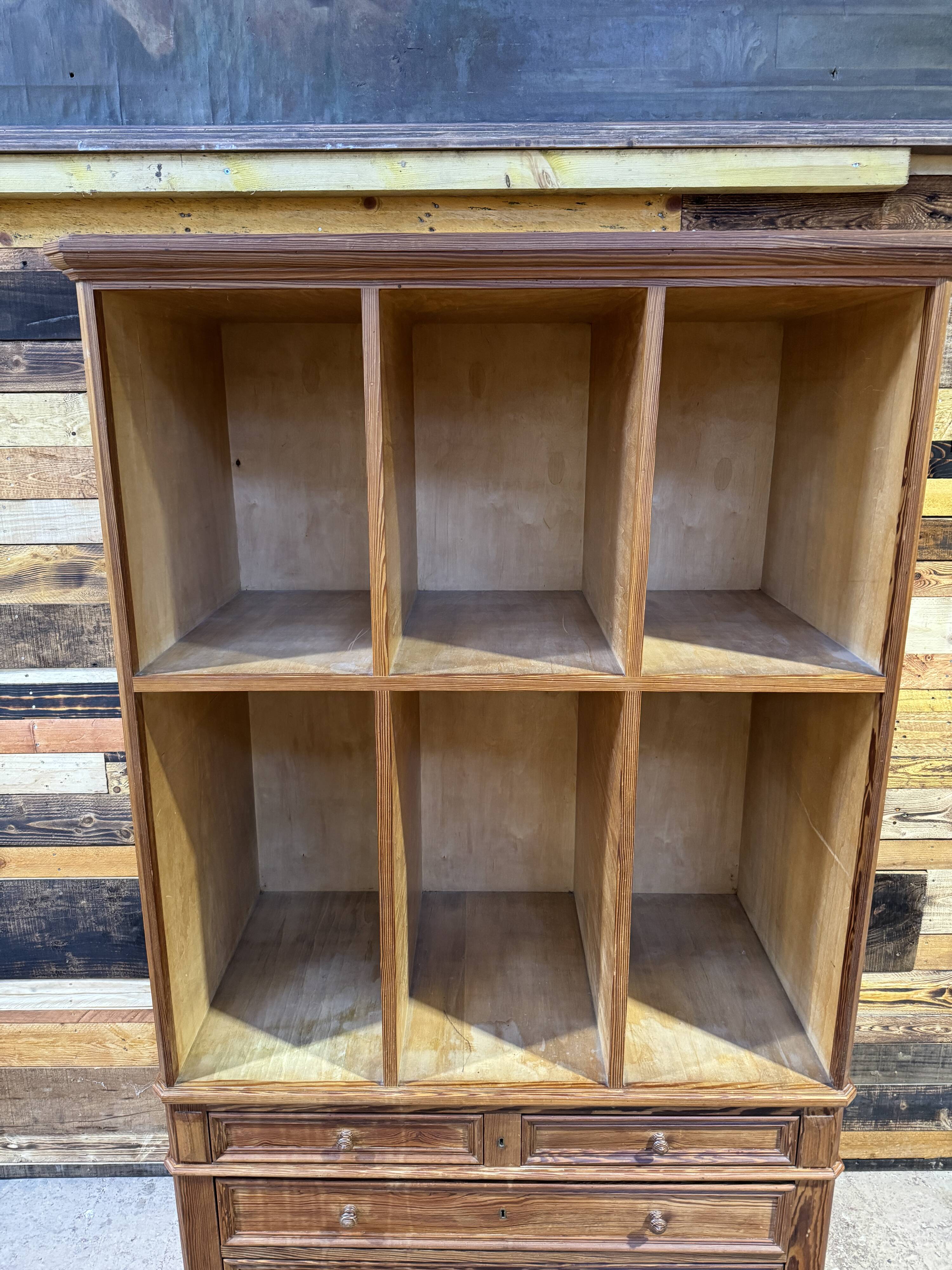 1950s pitch pine workshop cabinet