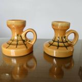 Pair of orange ceramic candlesticks from the 60s