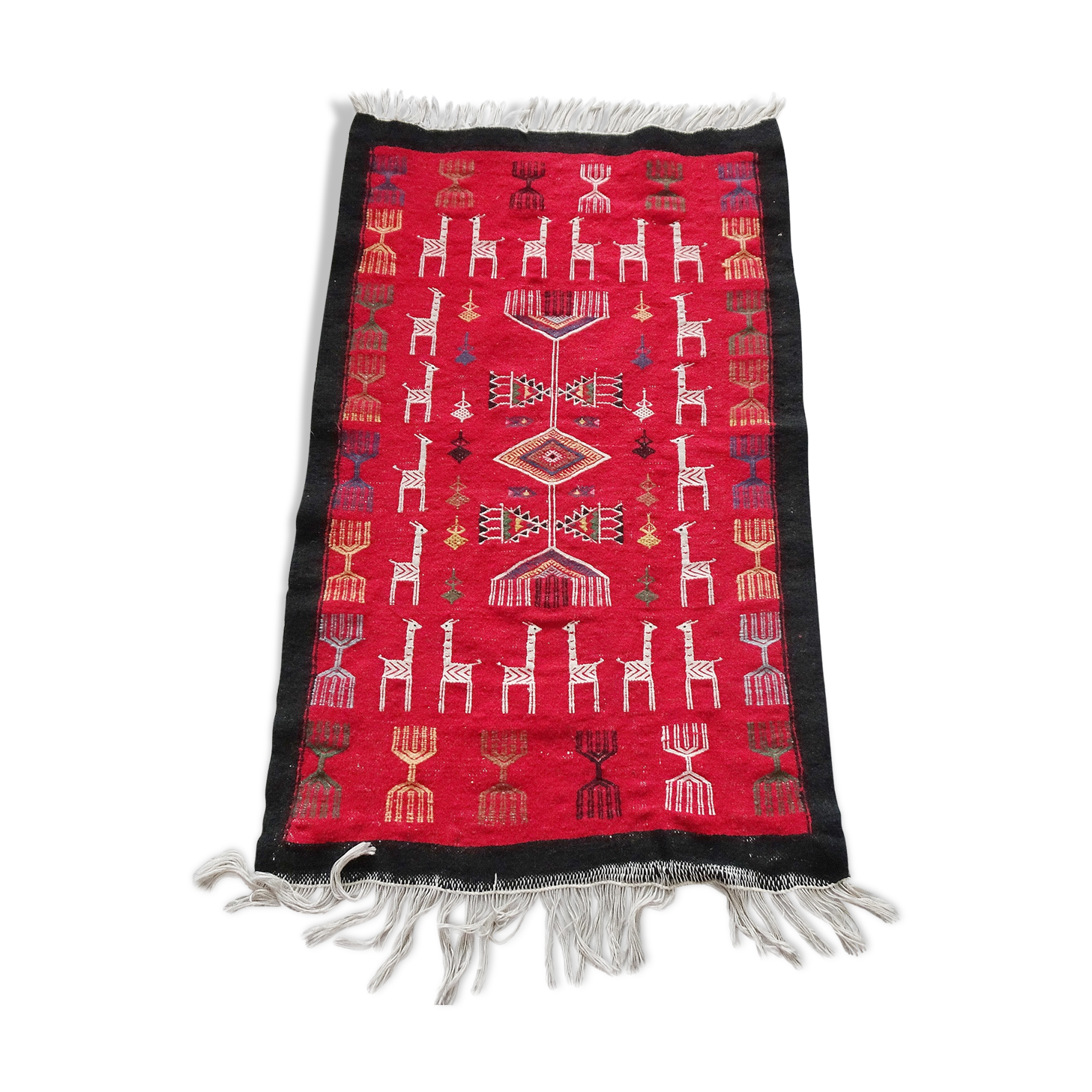 Tapis en laine tissé à la main avec motif d'alpaga de lama 64x102cm