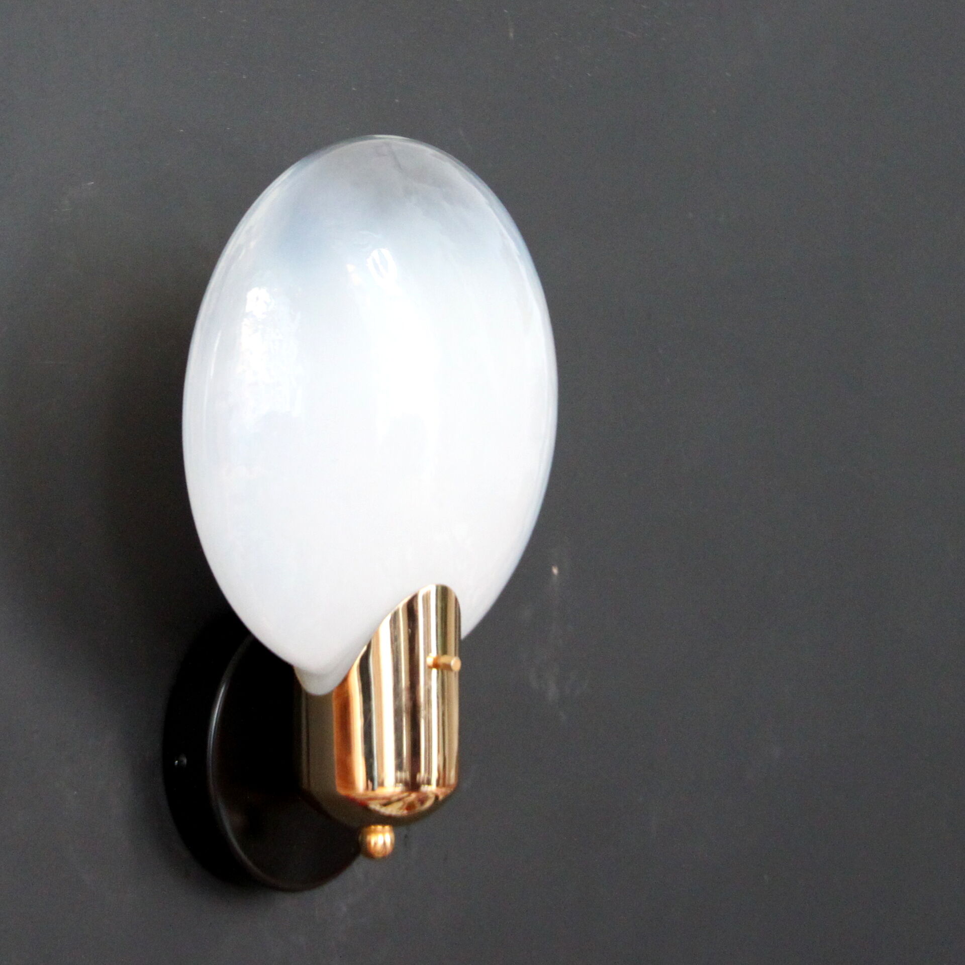Pair of vintage wall lamps glass globe opalescent gold metal circa 1960