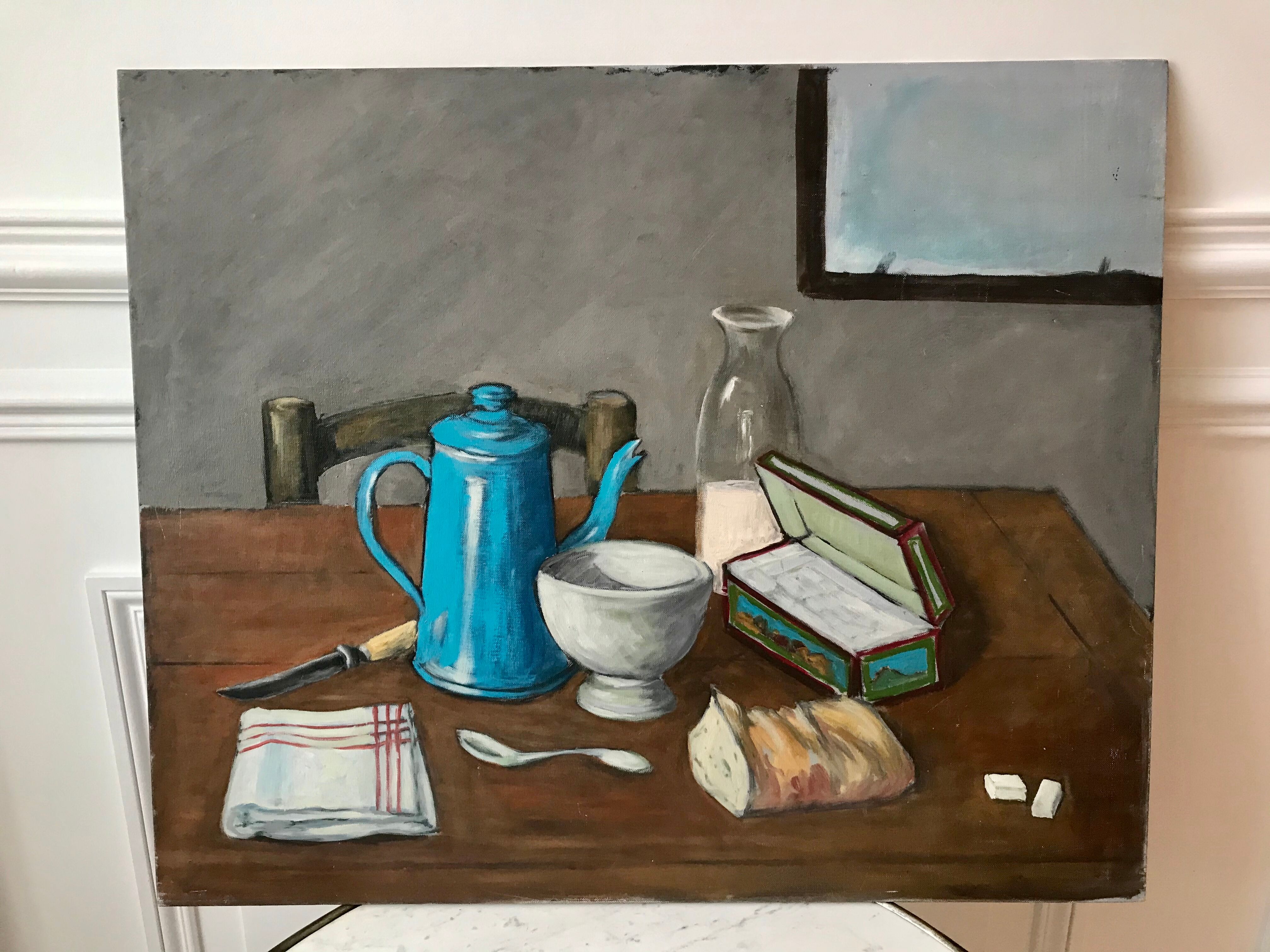 Oil painting on cardboard old still life