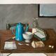 Oil painting on cardboard old still life